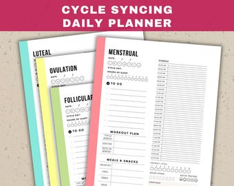 Può includere: Un planner giornaliero stampabile progettato per tenere traccia del tuo ciclo mestruale. Il planner include sezioni per tenere traccia del tuo giorno di ciclo, le ore di sonno, la lista delle cose da fare, il piano di allenamento, i pasti e gli spuntini, il livello di energia, l'assunzione di acqua, i sintomi e il tracker dell'umore. Il planner è diviso in quattro sezioni: mestruale, follicolare, ovulatoria e luteale.