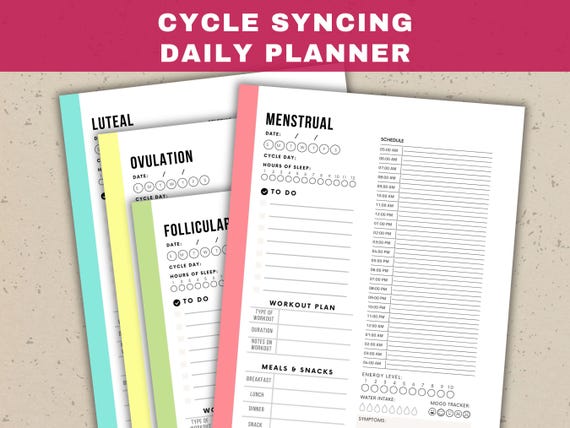 Cycle Syncing Daily Planner: Self Care, Meal & Workout Tracker (PDF)