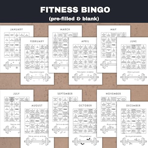 fitness bingo for each month - pre-filled and blank