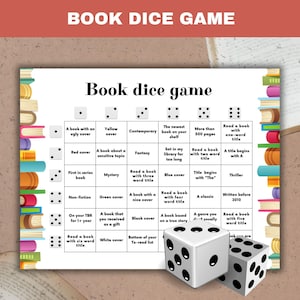 Book dice game, reading challenge, TBR game, what to read next game, reader gift, booklover gift