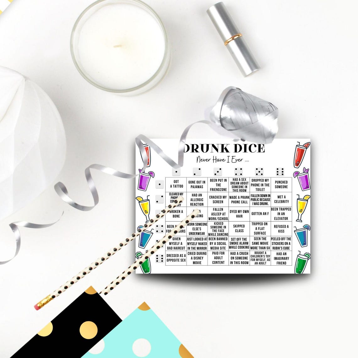 Drunk Dice Never Have I Ever Printable Drinking Board Game Drink If ...