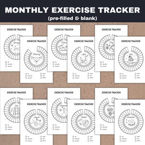 monthly exercise tracker for each month - pre-filled and blank