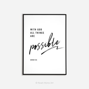 Bible Verse Printable, Matthew 19:26, Scripture Wall Art, Modern Scripture Printable Art, Christian Gift, home decor