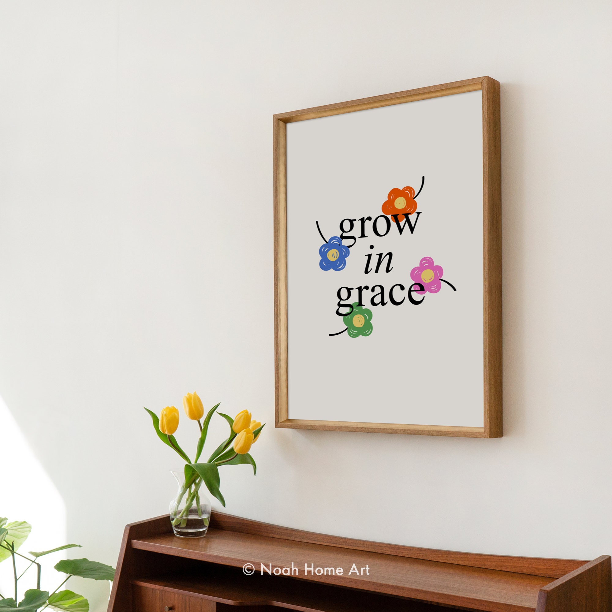 Grow in Grace Print, Cozy Art Poster, Christian Wall Art, Home Decor ...