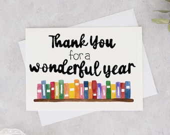 Thank You For A Wonderful Year Card, Teacher Appreciation Card, Cute Card for Teacher, End of School Year Card, Thank You Card for Teacher