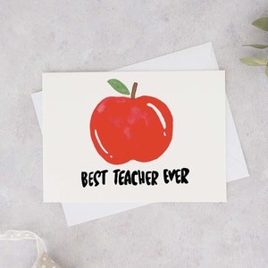 Best Teacher Ever Card, Teacher Appreciation Card, Cute Card for Teacher, End of School Year Card, Watercolour Apple Card image 1