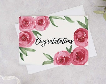 Congratulations Greeting Card, Watercolour Roses Card, Wedding Card, Congratulations Card, Baby Shower Card