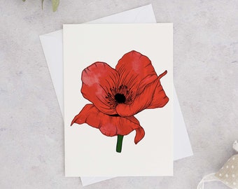 Watercolour Poppy Card, Watercolour Greeting Card, Watercolour Poppy Painting, Hand Painted Watercolour Card, Watercolour Poppy Card, Poppy