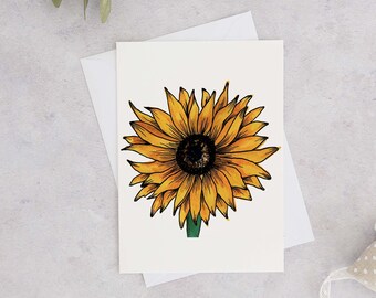 Carte de voeux aquarelle tournesol, carte tournesol, carte florale aquarelle peinte à la main, carte tournesol