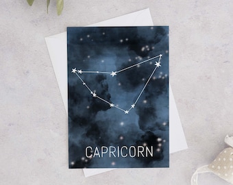 Capricorn Constellation Birthday Card, Capricorn Zodiac Card, Capricorn Birthday Card, Capricorn Painting, Constellation Card, Zodiac Card