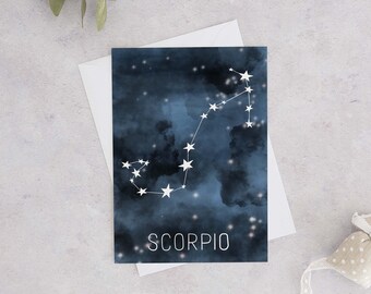 Scorpio Constellation Birthday Card, Scorpio Zodiac Card, Zodiac Constellation Cards, Scorpio Constellation Painting Card, Scorpio Card