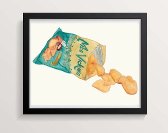 Miss Vickie&#39;s Salt and Vinegar Chips Print, Watercolour Chips Print, Salt and Vinegar Chips Art, Miss Vickie&#39;s Lover