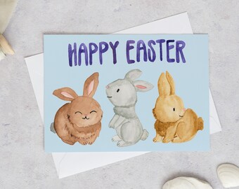 Easter Card, Easter Bunny Greeting Card, Cute Easter Bunny, Watercolour Bunnies, Easter Greeting Card