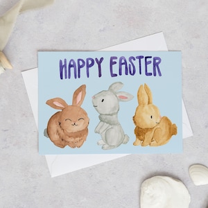 Biglietto di Pasqua, Biglietto di auguri con coniglietto pasquale, Simpatico coniglietto pasquale, Coniglietti acquerellati, Biglietto di auguri di Pasqua