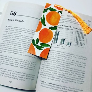 Watercolour Bookmark, Oranges Bookmark, Fruit Pattern Book Mark, Cute Bookmark,