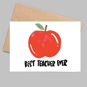 Best Teacher Ever Card, Teacher Appreciation Card, Cute Card for Teacher, End of School Year Card, Watercolour Apple Card image 2