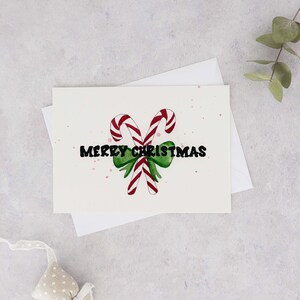 Candy Cane Christmas Card, Christmas Gifts, Handmade Watercolour Christmas Card