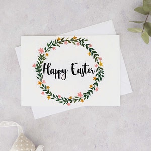 Carte de Pâques, Carte joyeuse de Pâques, Pâques heureuse, carte de Pâques d’aquarelle, carte de couronne de Pâques, carte de Pâques faite main, couronne de Pâques d’aquarelle