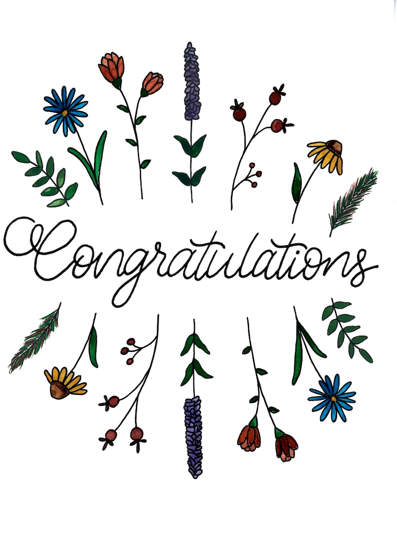 Congratulations Greeting Card, Cute Flower Card, Wedding Card, Congratulations Card, Baby Shower Card image 3