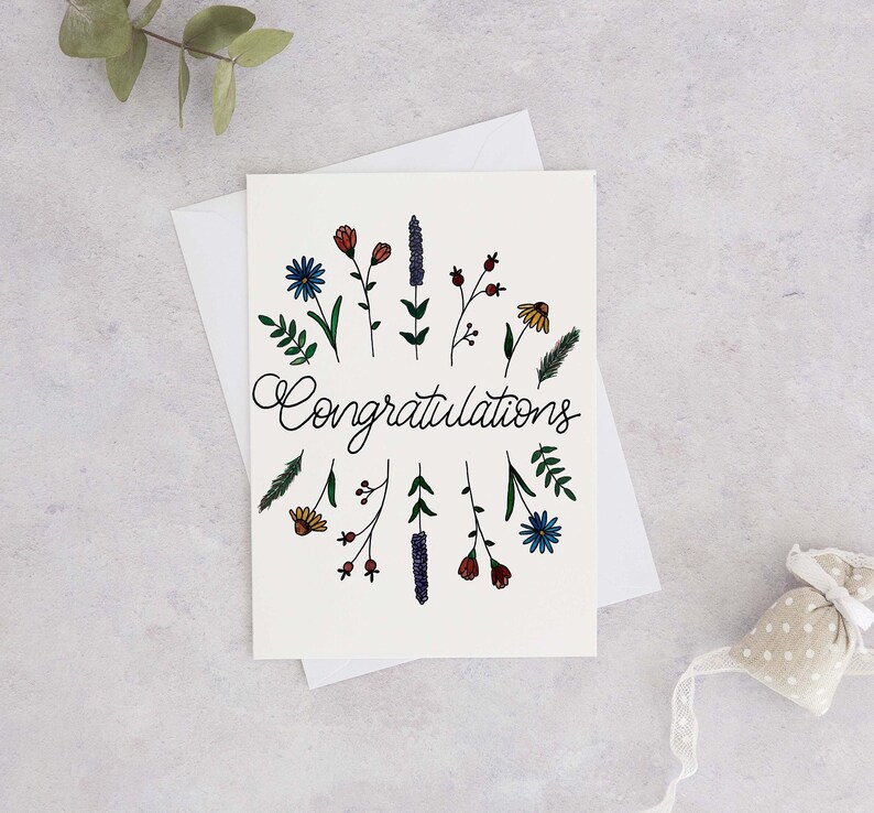 Congratulations Greeting Card, Cute Flower Card, Wedding Card, Congratulations Card, Baby Shower Card image 1