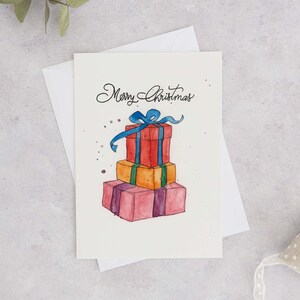 Watercolour Christmas Card, Handmade Christmas Card, Watercolour Presents Painting, Gifts Christmas Card