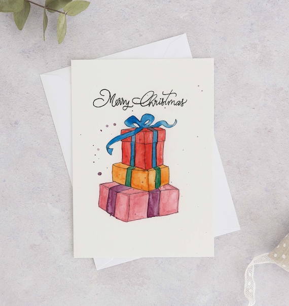 水彩画のクリスマス カード、手作りのクリスマス カード、水彩画の