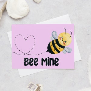 Bee Mine Valentine&#39;s Card, Happy Valentine&#39;s Card, Bumble Bee Valentine&#39;s Card, Cute Valentine&#39;s Day Card