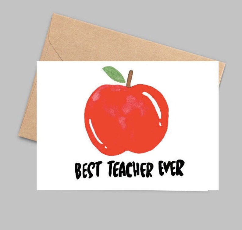 Best Teacher Ever Card, Teacher Appreciation Card, Cute Card for Teacher, End of School Year Card, Watercolour Apple Card image 2