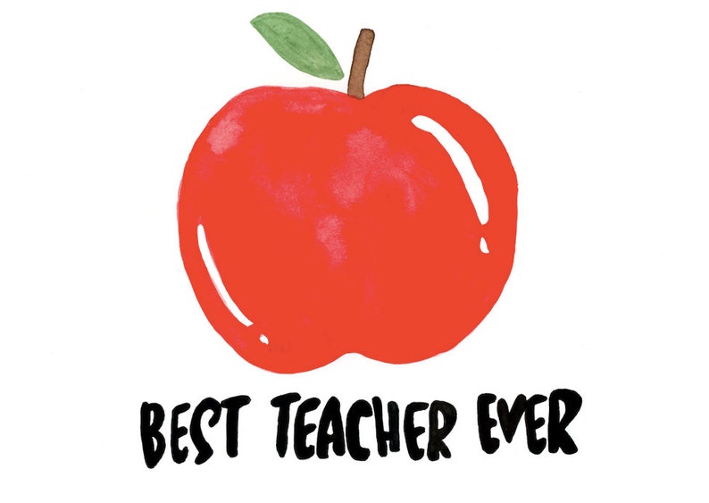 Best Teacher Ever Card, Teacher Appreciation Card, Cute Card for Teacher, End of School Year Card, Watercolour Apple Card image 3