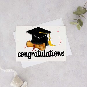 Cartão de formatura de parabéns, cartão de boné de formatura, parabéns graduado, cartão de formatura em aquarela, cartão de parabéns em aquarela