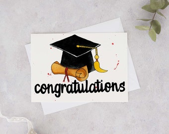 Congratulations Graduation Card, Graduation Cap Card, Congratulations Graduate, Watercolour Graduation Card, Watercolour Congratulation Card