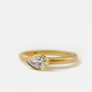 Pear Diamond Ring in 18K Yellow Gold, Bezel Set Pear Diamond Ring, Wedding Anniversary Gold Ring, Gifts for Her image 5