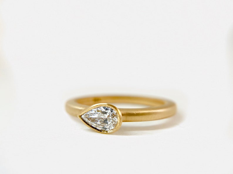 Pear Diamond Ring in 18K Yellow Gold, Bezel Set Pear Diamond Ring, Wedding Anniversary Gold Ring, Gifts for Her image 5