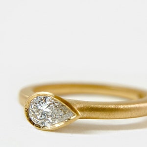 Pear Diamond Ring in 18K Yellow Gold, Bezel Set Pear Diamond Ring, Wedding Anniversary Gold Ring, Gifts for Her image 2