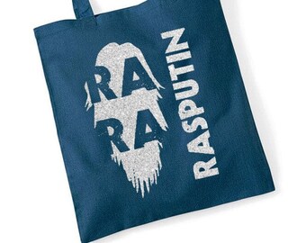 Ra Ra Rasputin (Boney M / Doctor Who Master) Argent sur bleu pétrole Tote bag