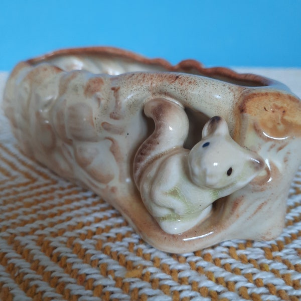 Rare Early Hornsea Pottery: Posy Log with Squirrel from 1954/5