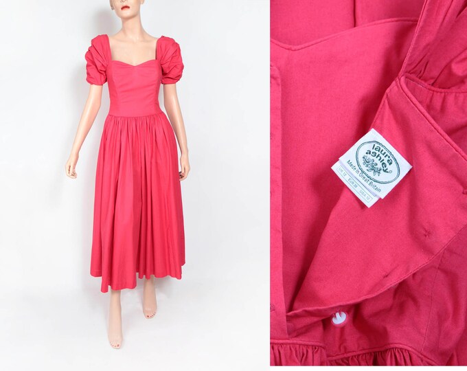 VINTAGE 80S BEIGE PINK LAURA ASHLEY FLROAL BUTTON DOWN MAXI  SKIRT 8 S