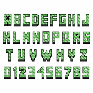 Fonte de pixel verde SVG, letras de jogo, letras de pixel craft, alfabeto de corte Cricut, download instantâneo