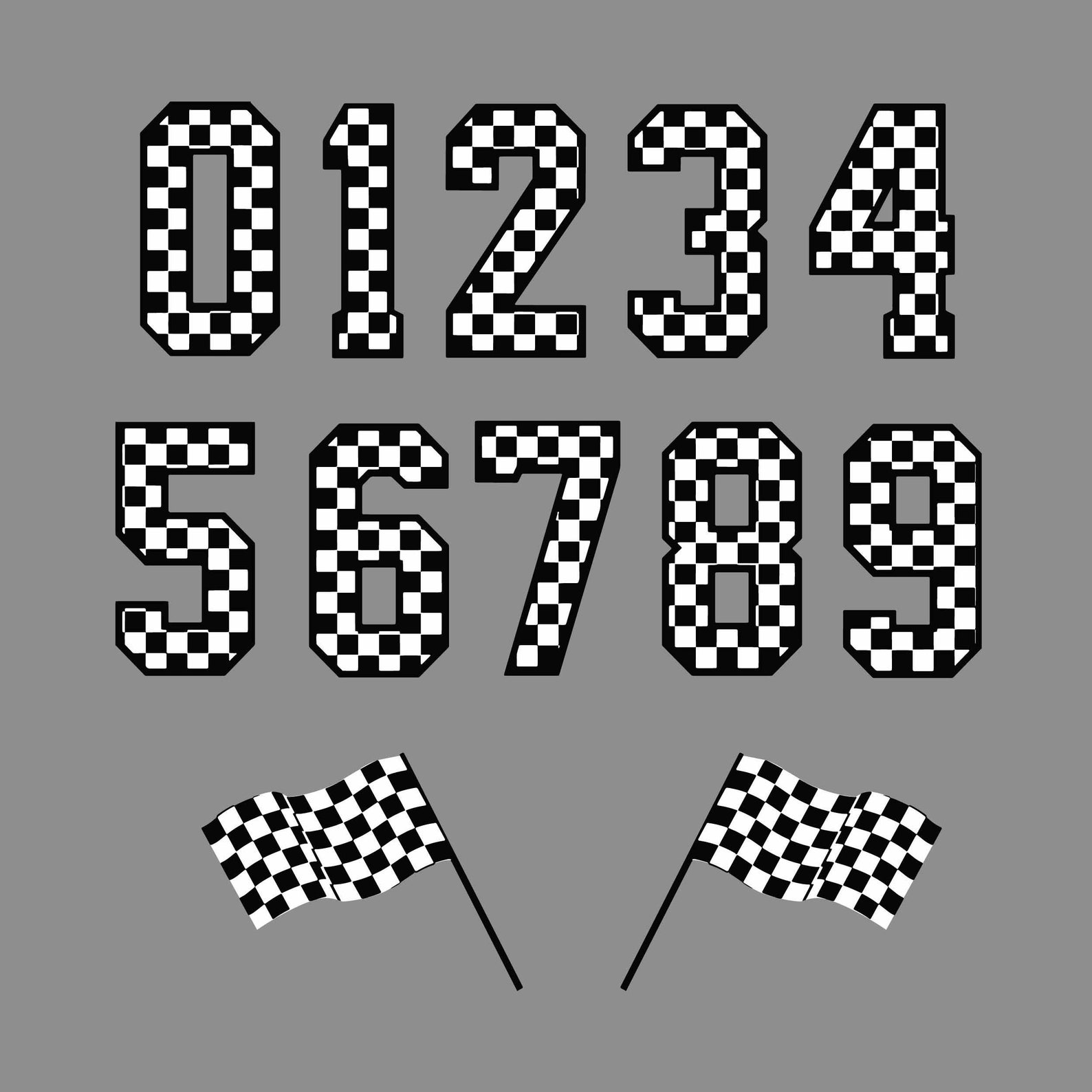Racing Numbers SVG, Checkered Flag Numbers for Silhouette, Racing Style