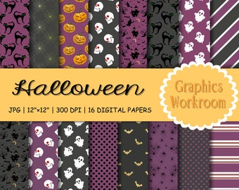 Black halloween digital paper Halloween Digital Strips Black Halloween pattern  Instant Download