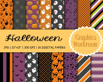 Black halloween digital paper Halloween Digital Strips Orange Purple Halloween pattern  Instant Download