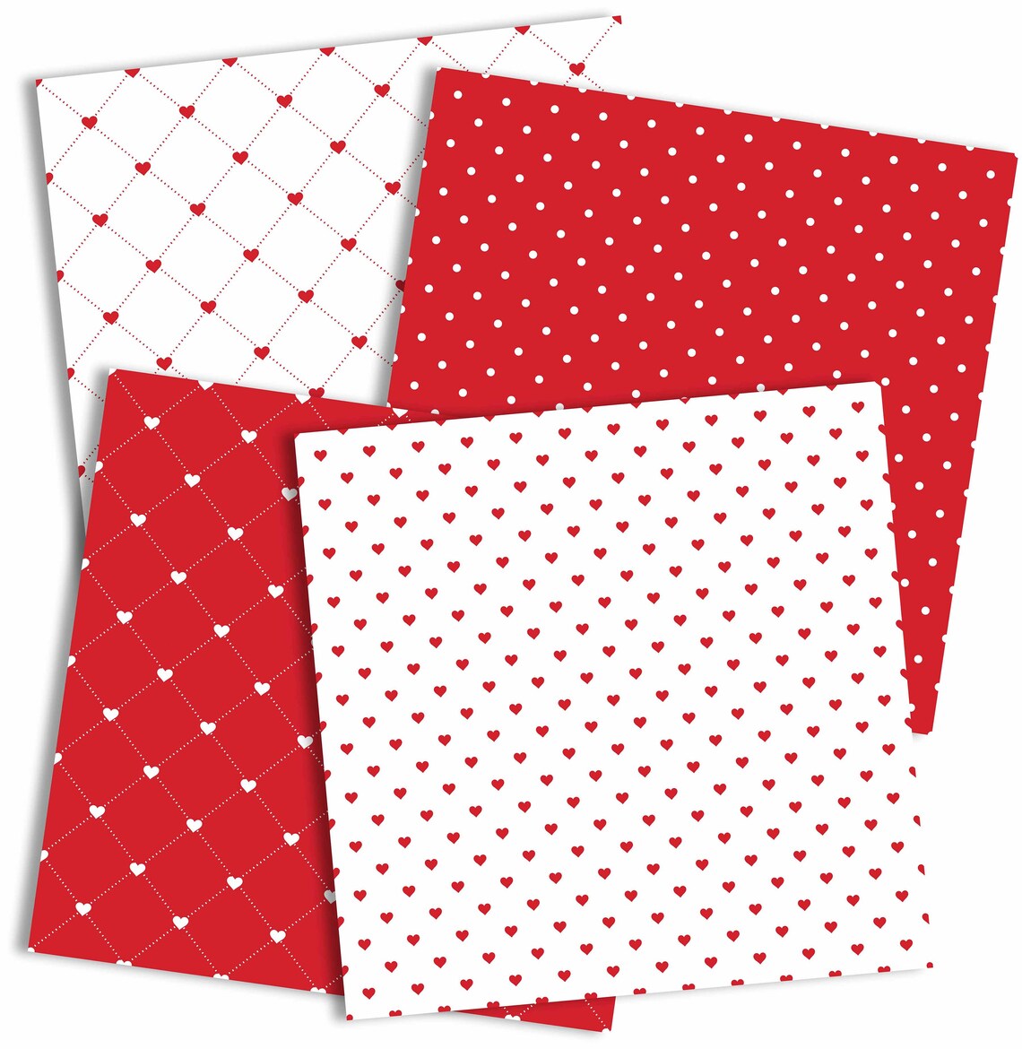 Valentine's Heart Digital Papers, Red and White Hearts, Heart ...