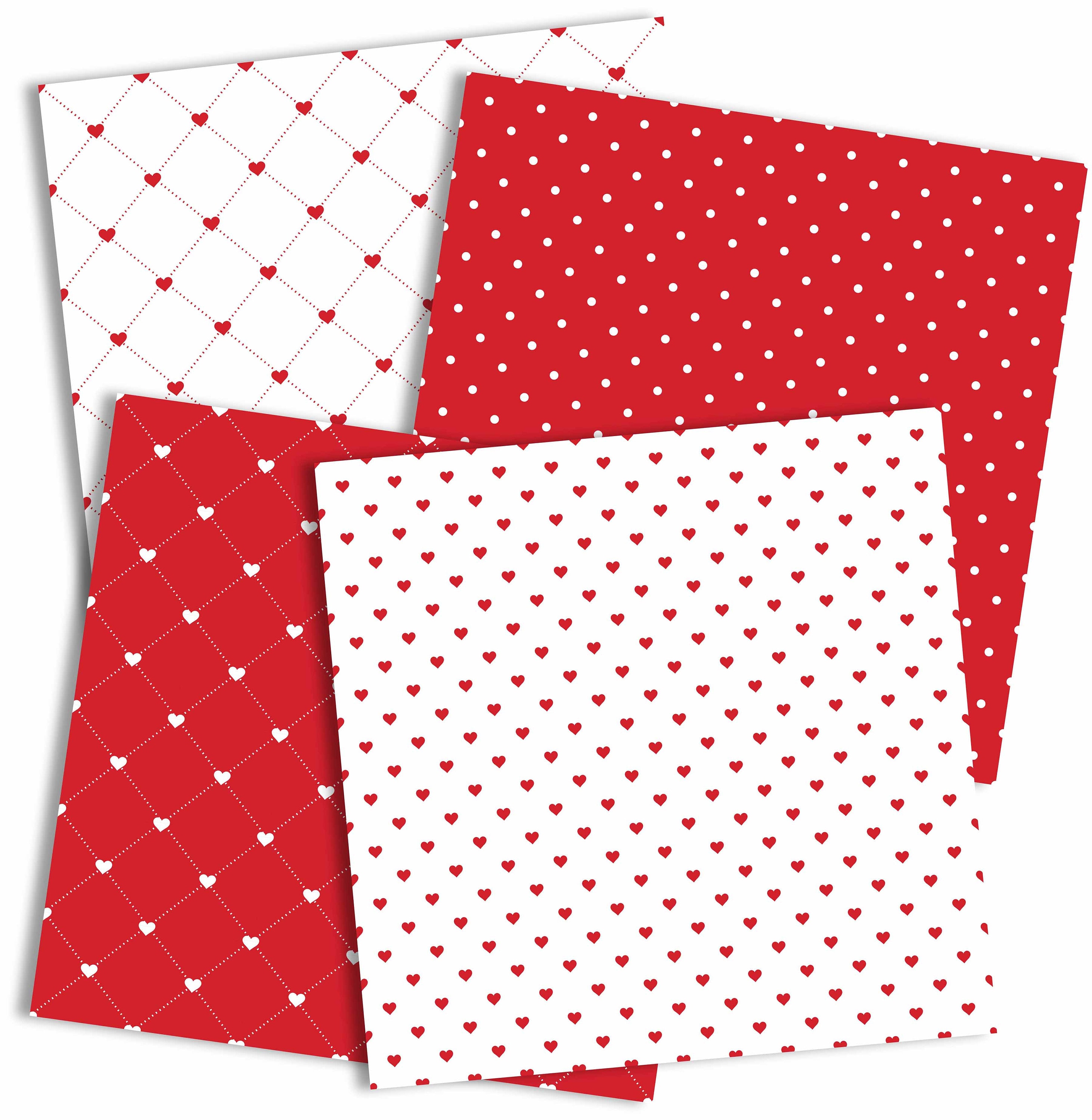 Valentine's Heart Digital Papers, Red and White Hearts, Heart ...