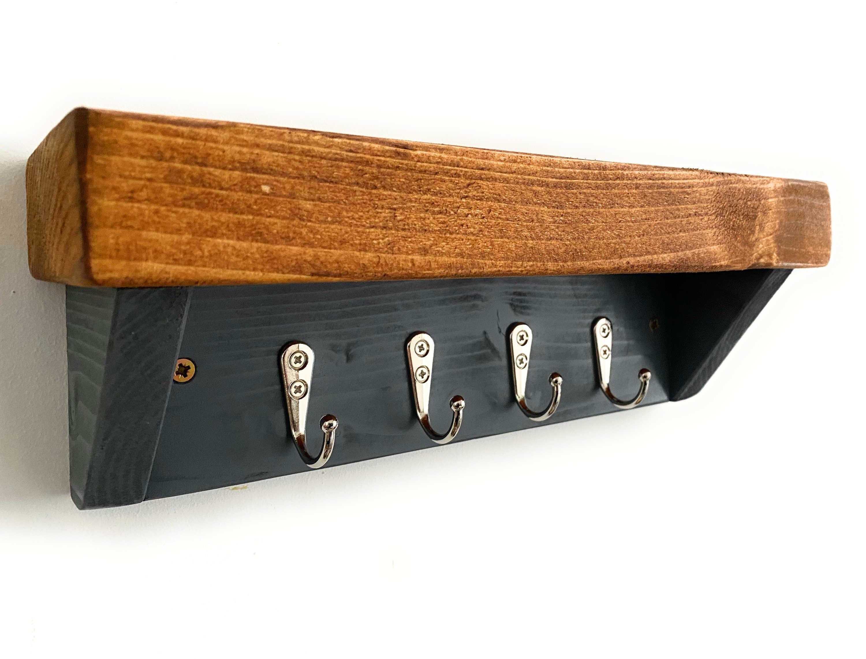 Handmade rustic grey key Hook Key rack Key hooks shelf Etsy