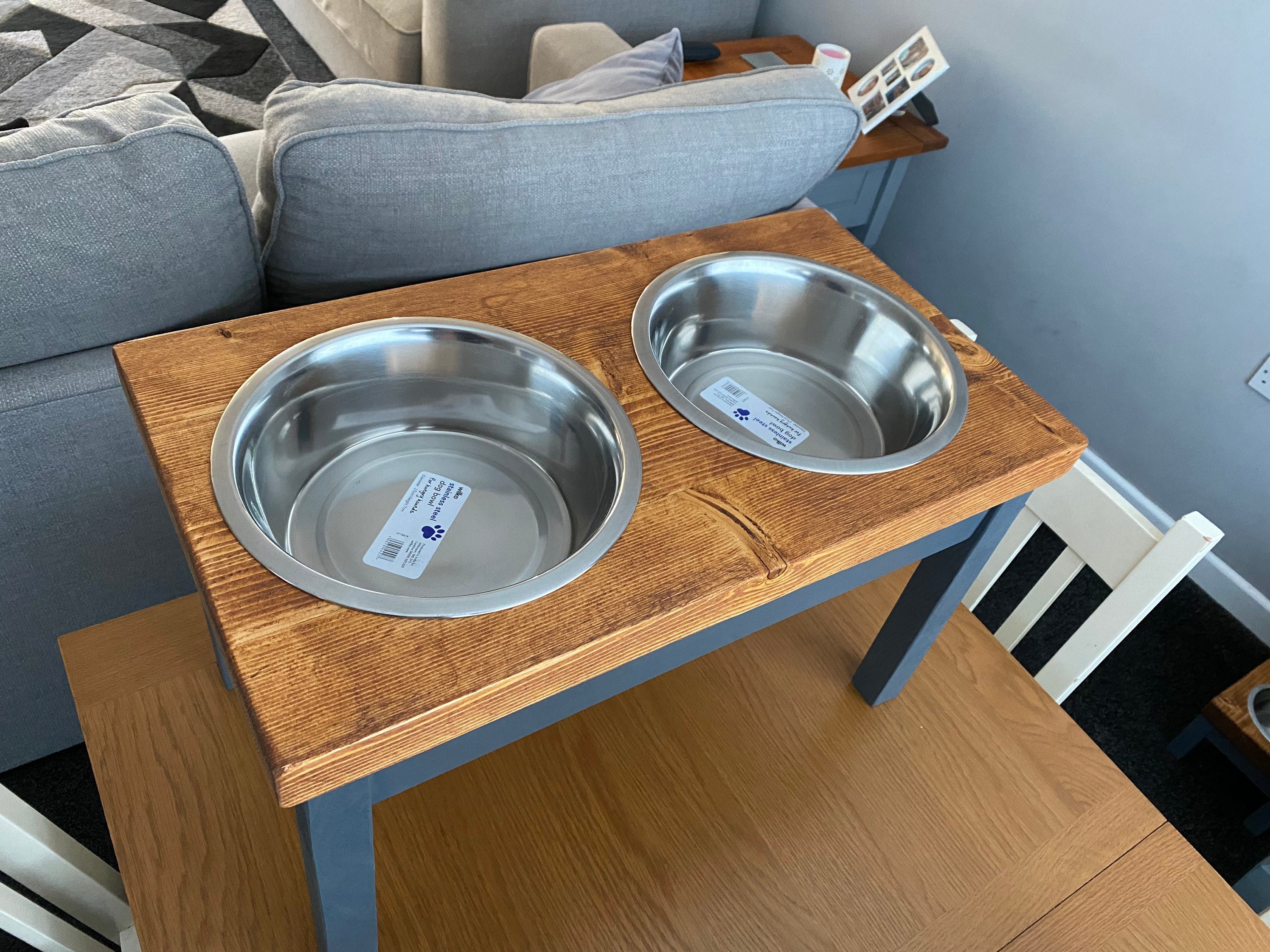 Handmade dog feeding table in grey with chunky stained top Etsy