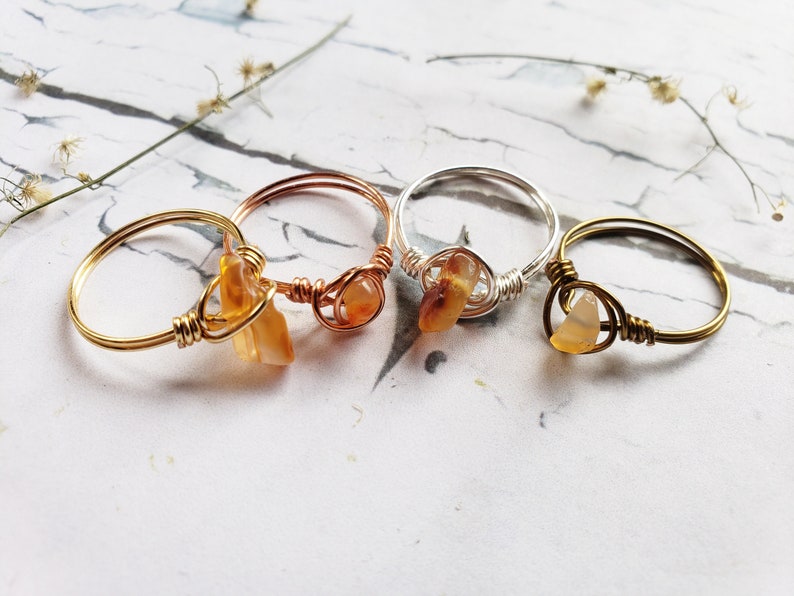 Wire Wrapped Carnelian Motivation 14k Gold .925 Sterling Silver Ring Customizable Boho Hippy Rings Style 'Motivation Stone' Virgo Birthstone 