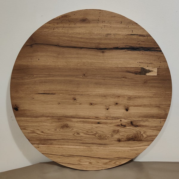 Plateau de table rond en bois de chêne récupéré avec une texture unique