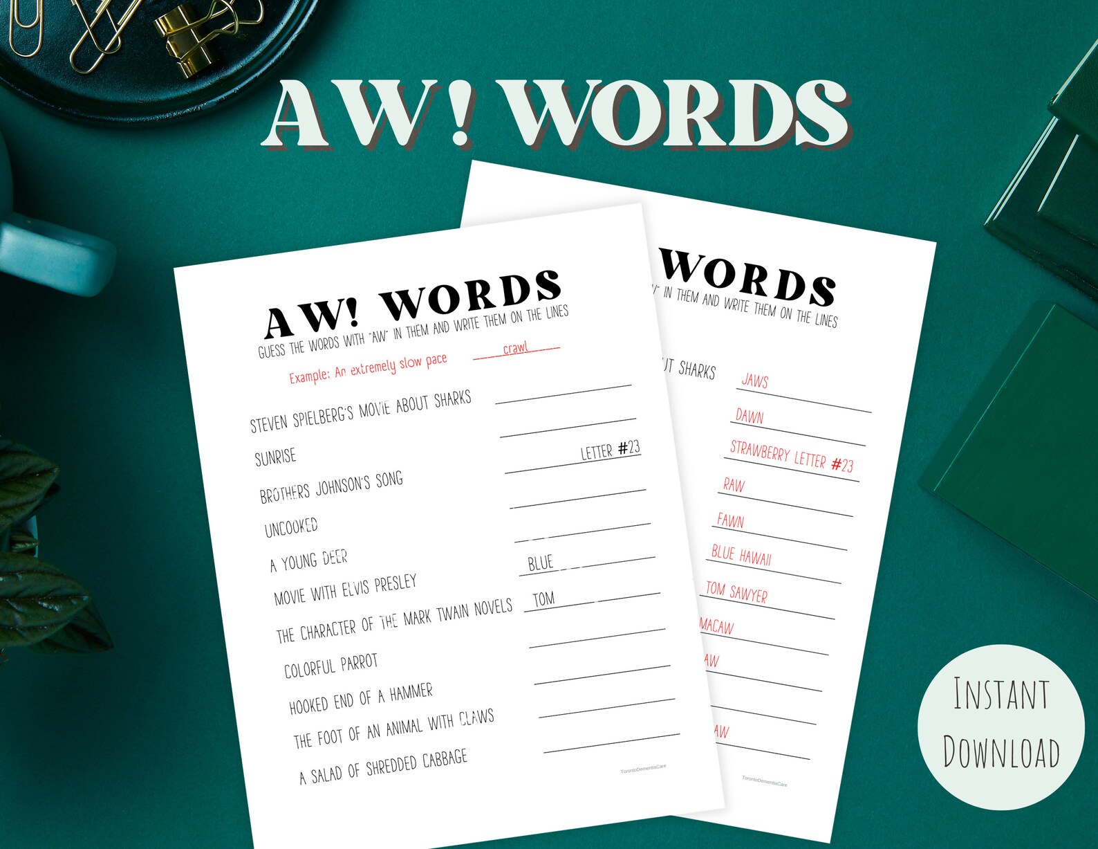 Dementia Activities, Elderly Printable Activities, Alzheimer's, Quiz