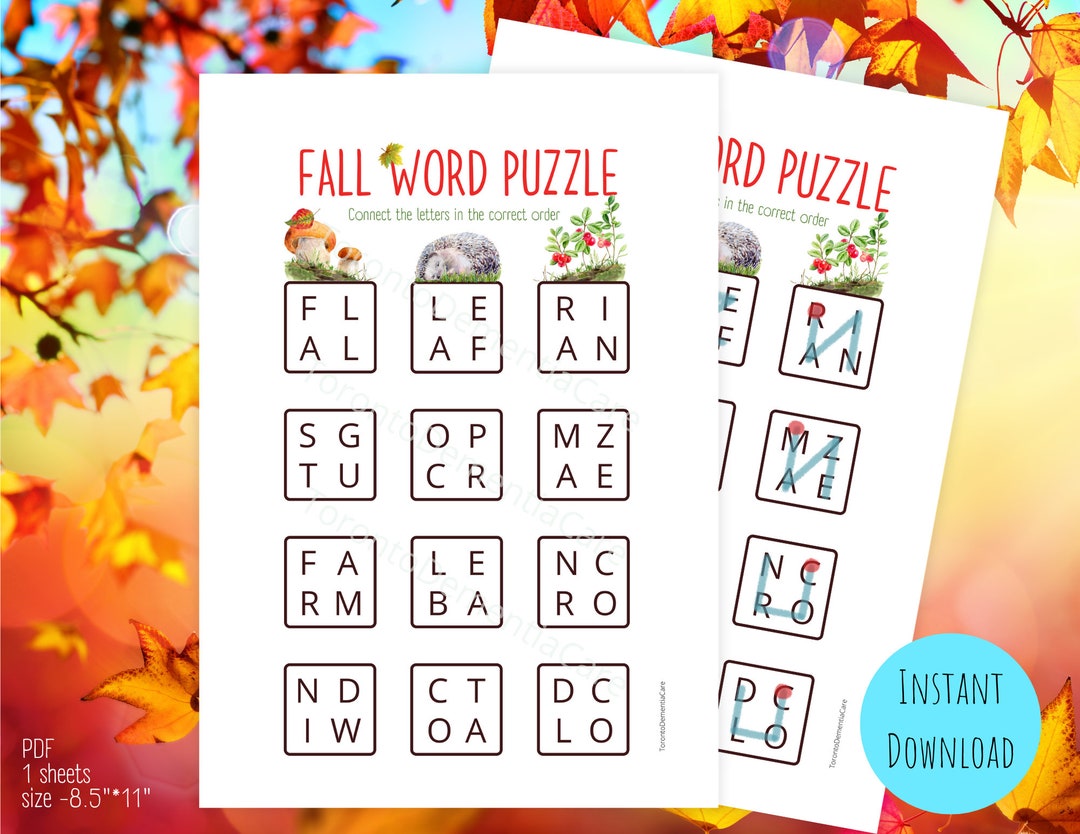 Word Puzzle, Fall, Word Game, Dementia Activities, Elderly Printable ...