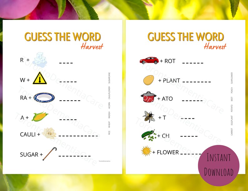 Rebus Puzzles Harvest Dementia Activities Elderly Printable - Etsy UK